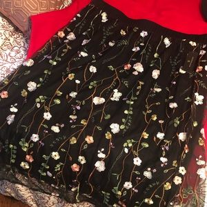 Black floral midi skirt